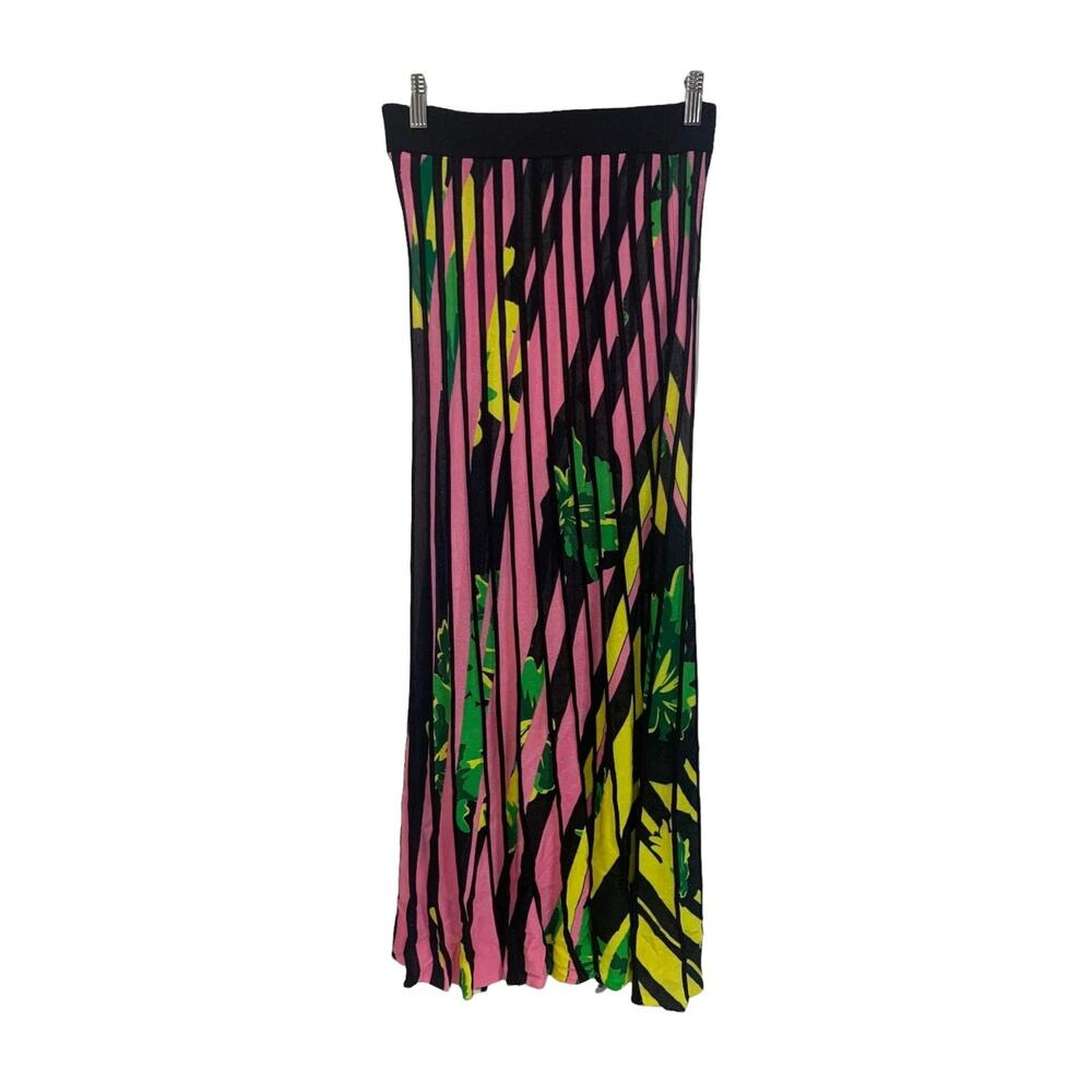 I-Am-Chen Pink Green Pleated Maxi Skirt Size Medium